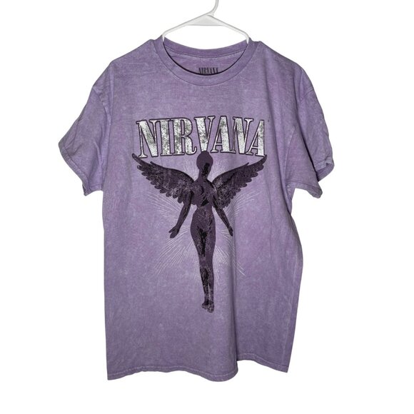 Nirvana Band Tee Retro Oversized Distressed Purple Unisex Size L NWOT - Picture 1 of 6